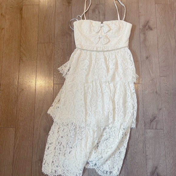 Self-Portrait Cream Cord Lace Tiered Midi Dress US8 - Picture 3 of 10